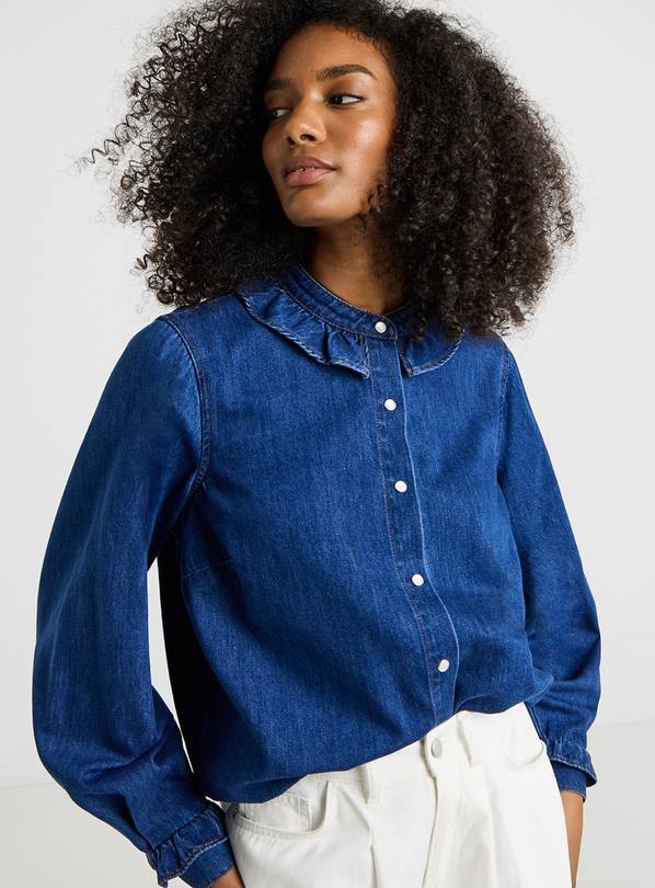 SIMPLY BE Mid Wash Full Collar Denim Shirt 26